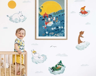 Moomins on Clouds Wall Decals, Plastic-Free Moomin Wall Stickers