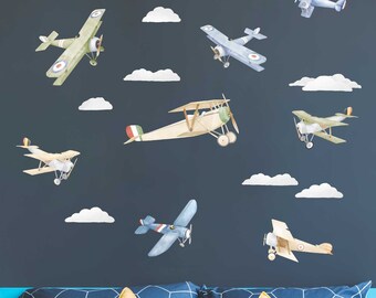 Airplanes and Clouds Wall Decals, Plastic-Free kids room wall stickers