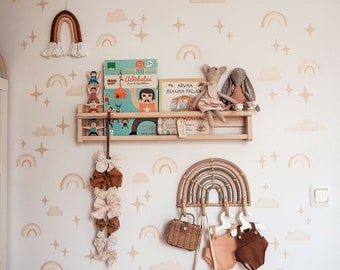 Boho Rainbow Wall Decals: Neutral Stars & Clouds, Kids Room Decor