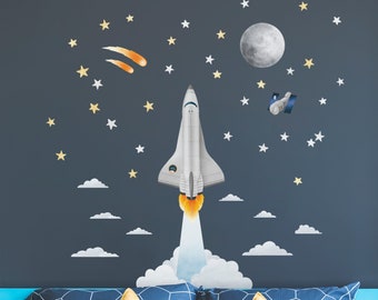 Space Rocket Wall Decals, Small - Plastic-free wall stickers for kids' rooms