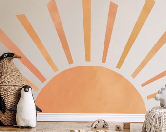 Big Orange Rising Sun Wall Decal, Plastic-Free wall sticker