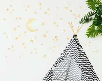 Yellow Moon and Stars - Watercolour Wall Decals, Plastic-Free kids room wall stickers