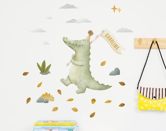 Alligator Kids' room Wall Decal with your own name, Plastic-Free kids room wall stickers