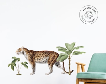 Vintage Leopard and plants wall decal - Plastic-Free wall stickers