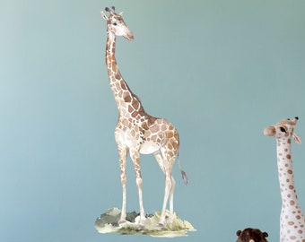 Big Giraffe with Plants - Watercolour Wall Decals, Plastic-Free kids room wall stickers