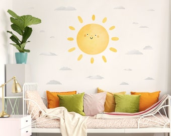 Sun and clouds Wall Decal, Plastic-Free wall sticker