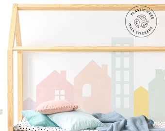 Big Pastel City Houses Wall Decals, Plastic-Free wall stickers