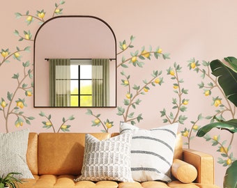 Lemon Branches wall decals with leaves, Plastic-Free Wall Stickers