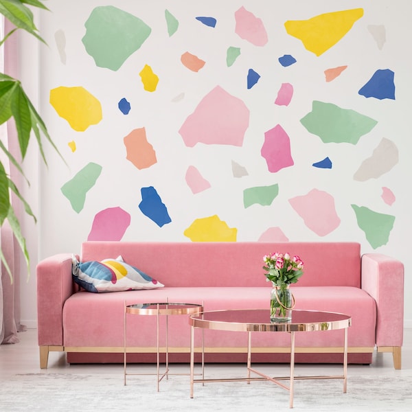 Big Colourful Terrazzo wall decals, Plastic-Free wall stickers for happy walls