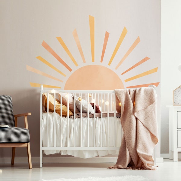 Calcomanía de pared de sol naciente pequeña, pegatina de pared de papel no tejido