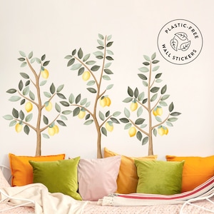 Small Lemon Trees wall decals with leaves, Plastic-Free Wall Stickers