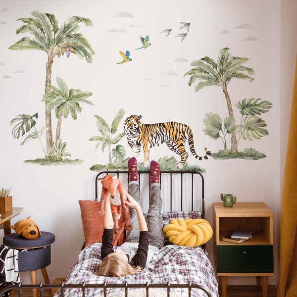 Ensemble Big Jungle - Sticker Mural Aquarelle, Stickers muraux écologiques pour chambre d'enfant