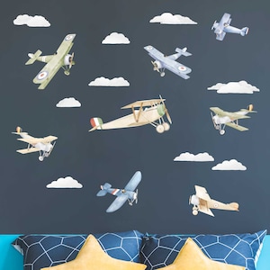 Airplanes and Clouds Wall Decals, Plastic-Free kids room wall stickers