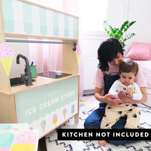 Custom Ice Cream Stand Decals for IKEA DUKTIG Play Kitchen, plastic-free decals for kids rooms