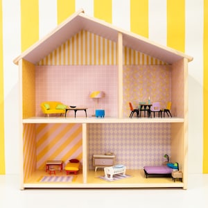 Carta da parati colorata per casa delle bambole Ikea Flisat, stacca e attacca 1:12