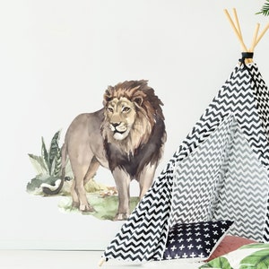 Lion wall decal with plants, Plastic-Free kids room wall stickers