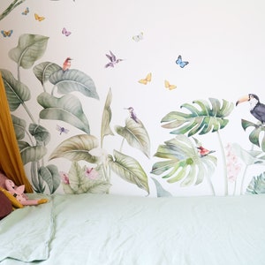 Tropical Jungle Wall Decals with birds, Plastic-Free wall stickers image 2