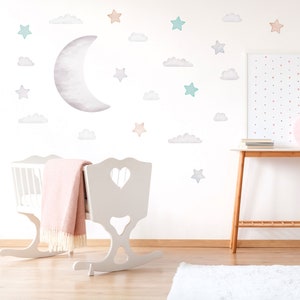 Arctic Night Sky wall decal BUNDLE OFFER, Moon, Clouds, Stars, ECO Friendly Kids room wall decals, Star and Moon wall decals