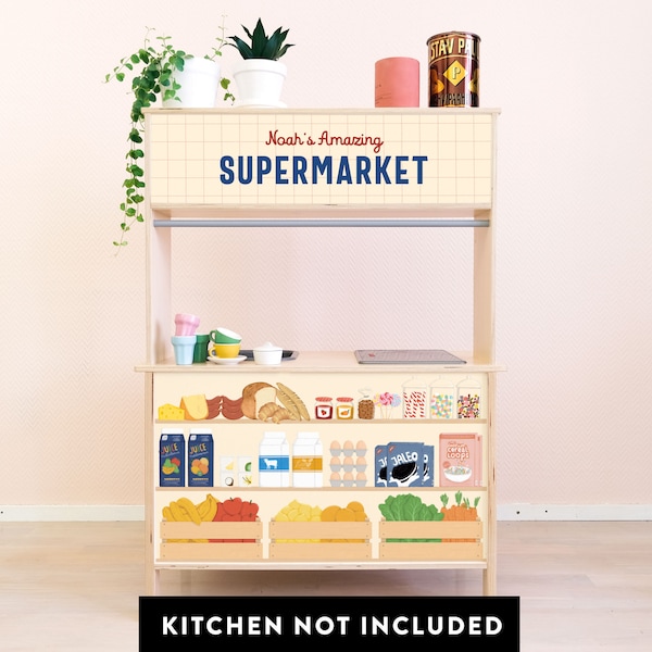 Stickers mini-supermarché/épicerie pour mini-cuisine IKEA DUKTIG, personnalisable avec son nom