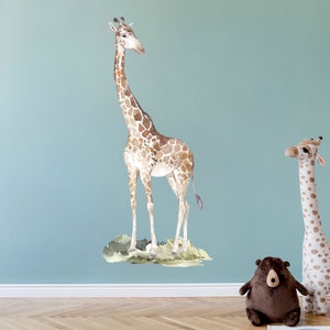 Big Giraffe with Plants - Watercolour Wall Decals, Plastic-Free kids room wall stickers