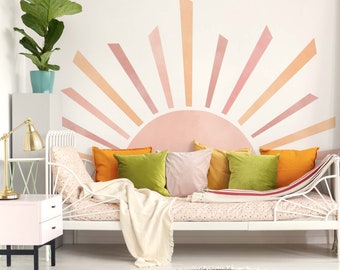 Pink Big Rising Sun Wall Decal, Plastic-Free wall sticker