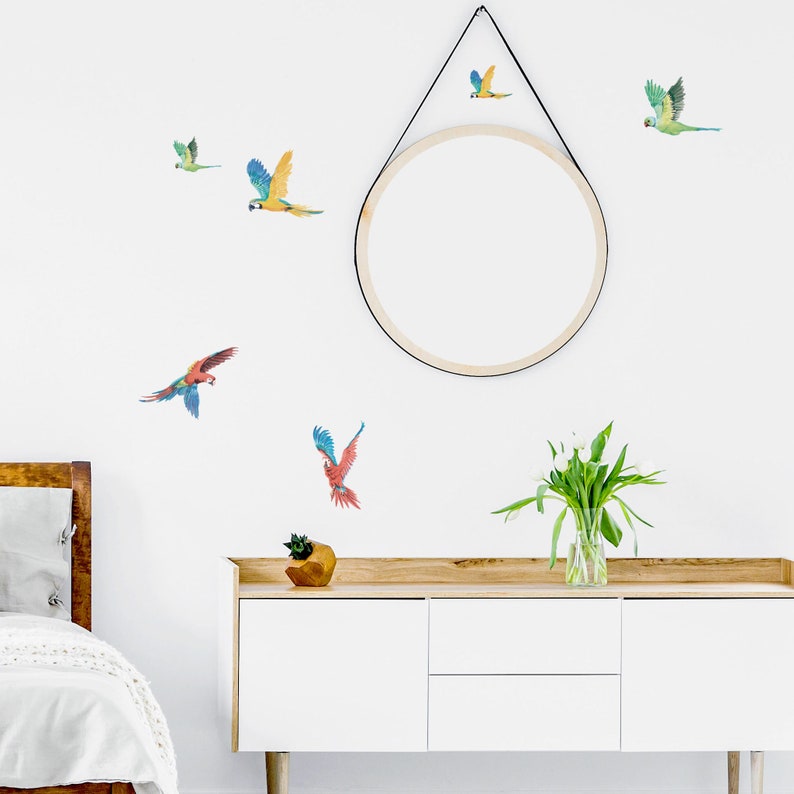 Tropical Parrots Wall Decals, Plastic-Free Jungle kids room wall stickers image 2