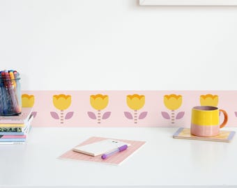 Striped Tulip Wallpaper Border, peel & stick and easy to use