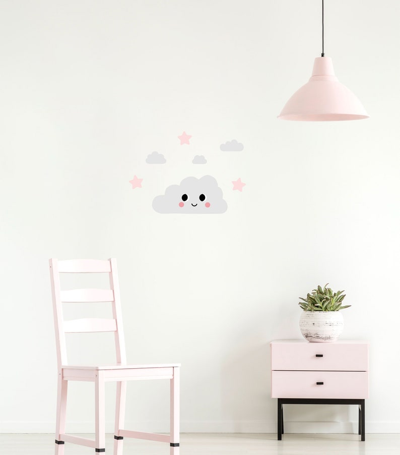 pink dreamers happy grey cloud wall decal with clouds and | etsy