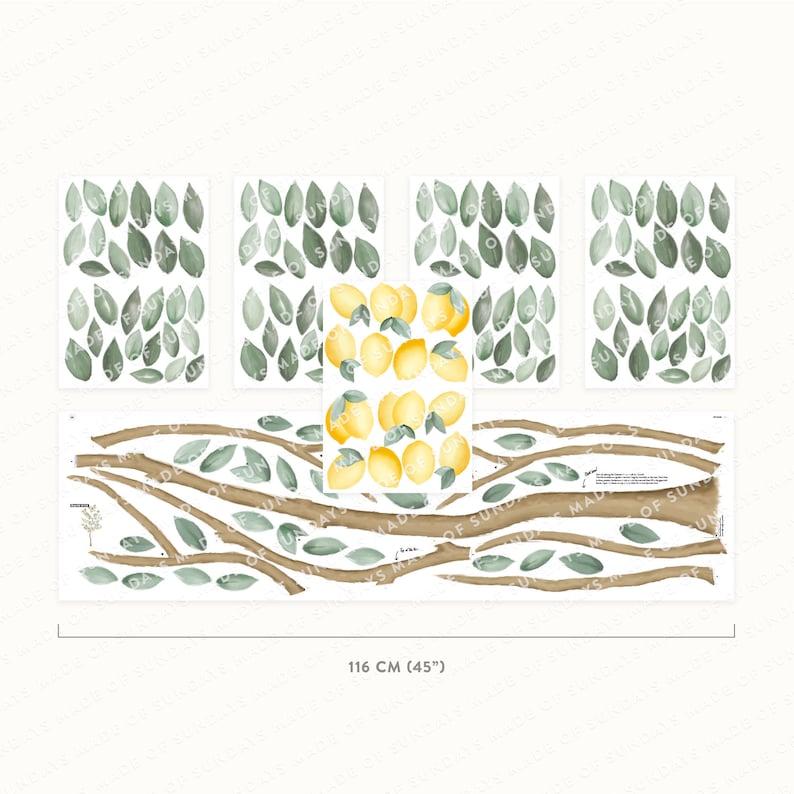 Big Lemon Tree wall decals with leaves, Plastic-Free Wall Stickers image 4