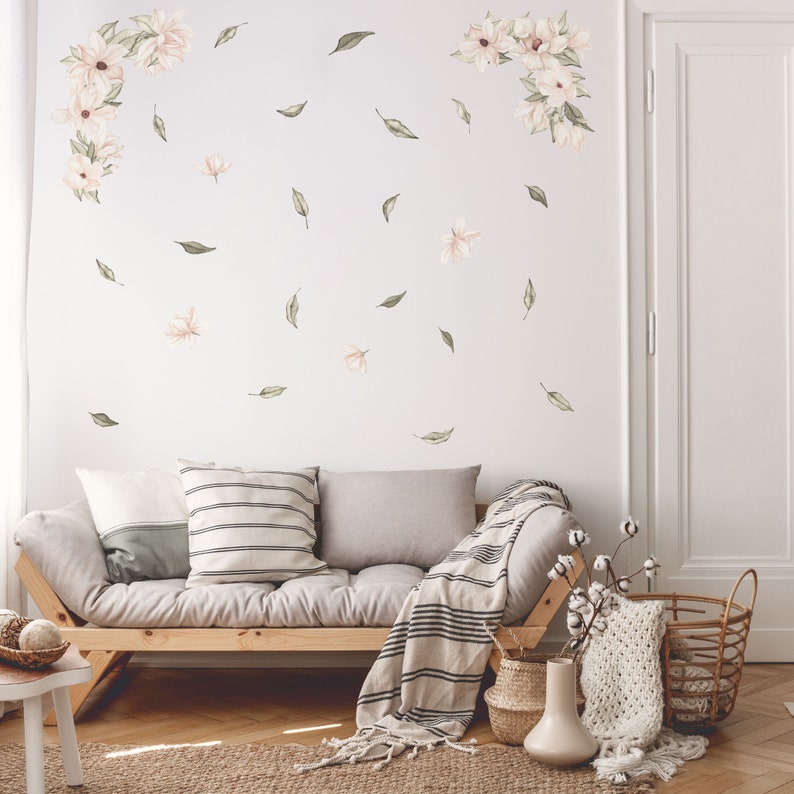 Magnolia Flowers & Leaves Wall Decals Plasticfree Wall Etsy