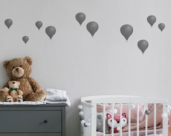 Graphite Grey Hot Air Balloons Wall Decals, Plastic-Free kids room wall stickers