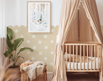 Daisies Scalloped Peel & Stick Wallpaper, plastic-free kids room wallpaper