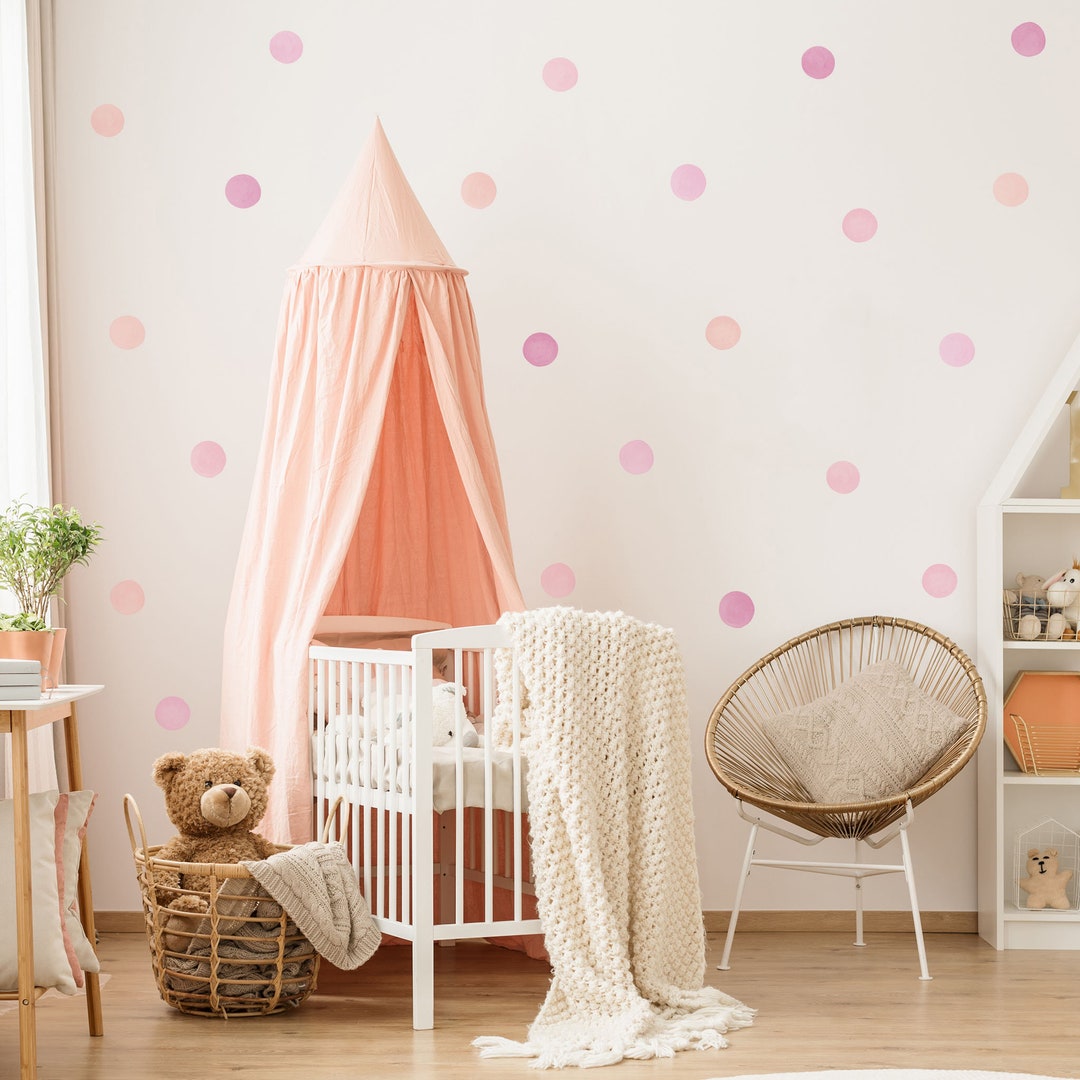 Pink Watercolor Polka Dot Wall Decals, Plastic-free Kids Room Wall ...