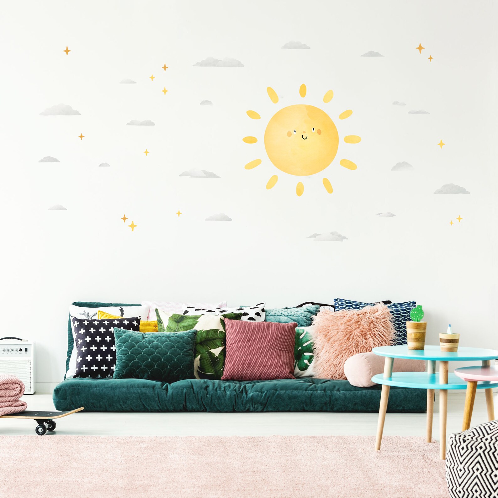 Sun and Clouds Wall Decal Plasticfree Wall Sticker Etsy