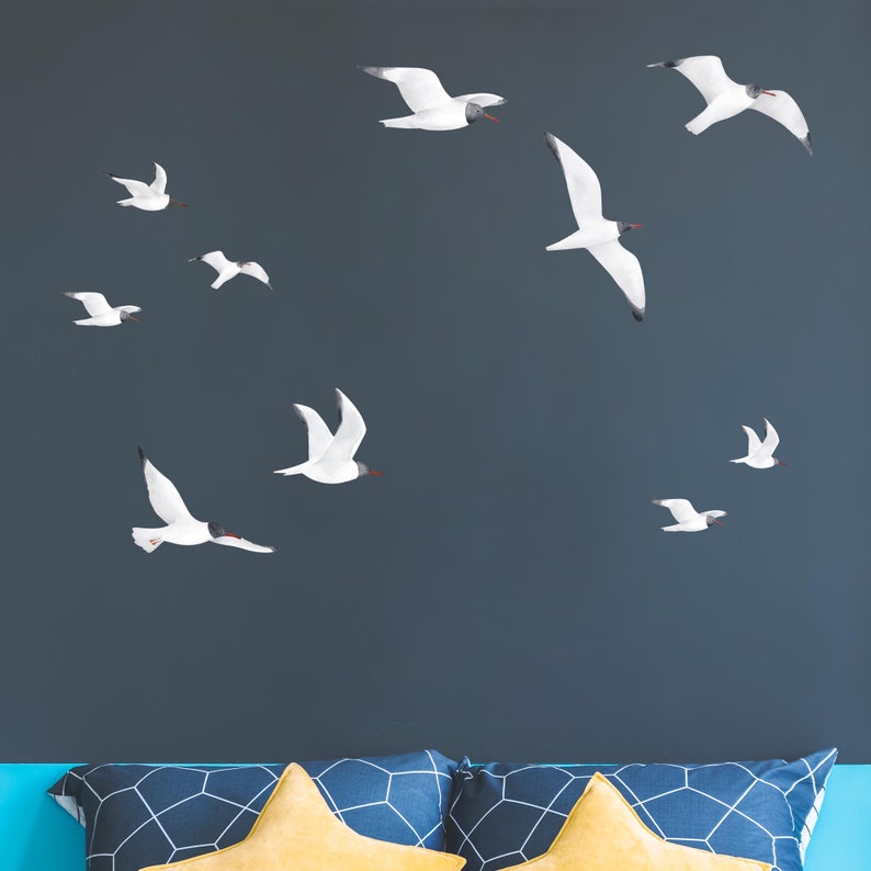 Seagull Wall Decals, Black-Headed Gulls, Plastic-Free Wall Stickers image 4