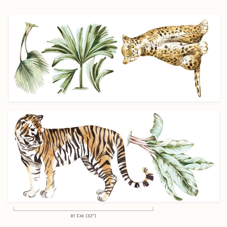 Big Jungle Set Watercolour Wall Decals Plasticfree Kids Etsy UK