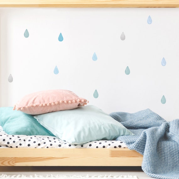 Cool Blue Watercolor Raindrop Wall Decals Eco Friendly Wall Etsy
