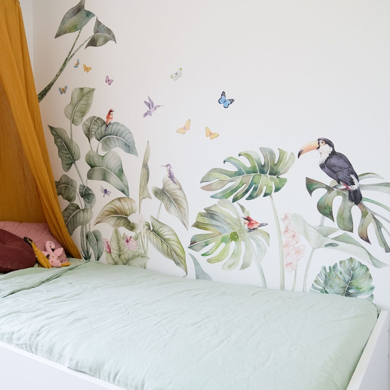 Tropical Jungle Wall Decals with birds, Plastic-Free wall stickers image 5