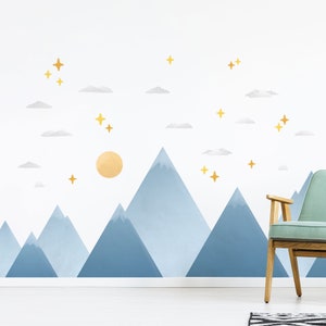 Small Blue Mountain Wall Decals, Plastic-Free wall stickers