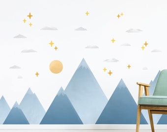 Small Blue Mountain Wall Decals, Plastic-Free wall stickers