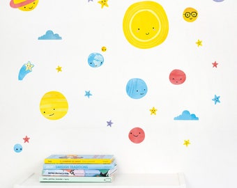 Solar System Wall Decals Big Bang / Plastic-Free Decal / PVC-Free / Solar System stickers /  Nursery Decor / Kids Room Decor