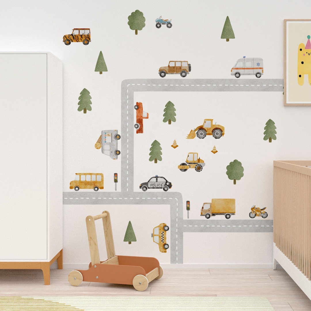 Cars and Construction Wall Decals, Plastic-free Kids Room Wall Stickers ...