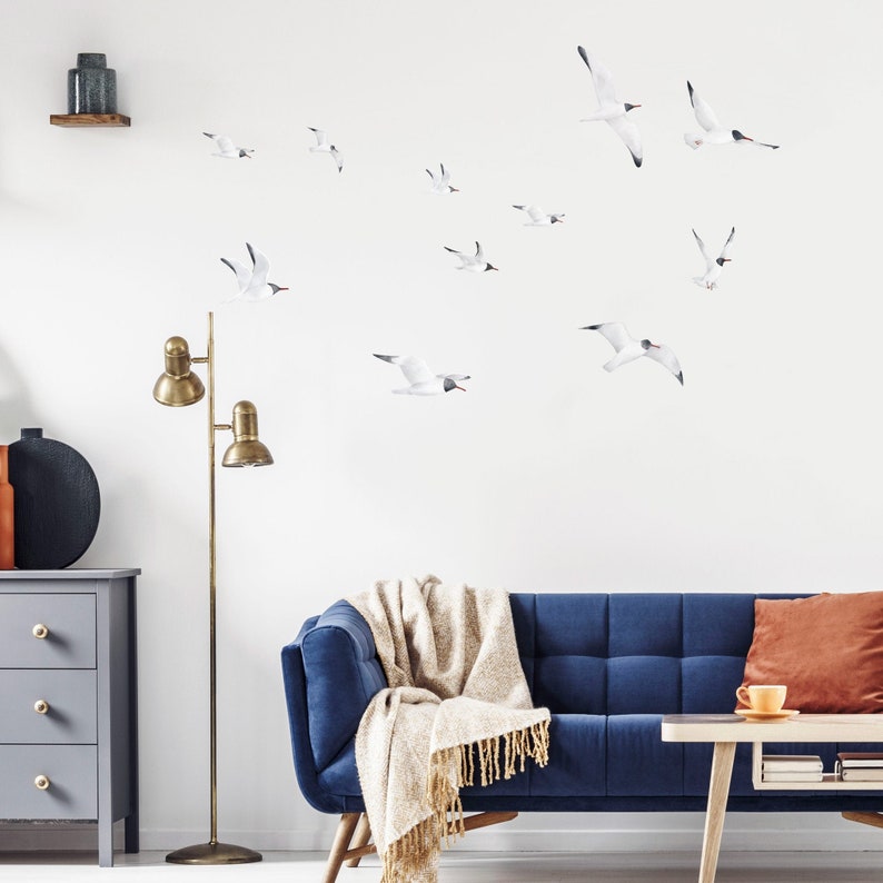 Seagull Wall Decals, Black-Headed Gulls, Plastic-Free Wall Stickers image 2