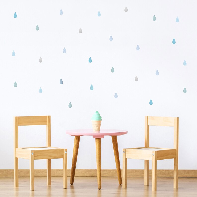 Cool Blue Watercolor Raindrop Wall Decals Eco Friendly Wall Etsy