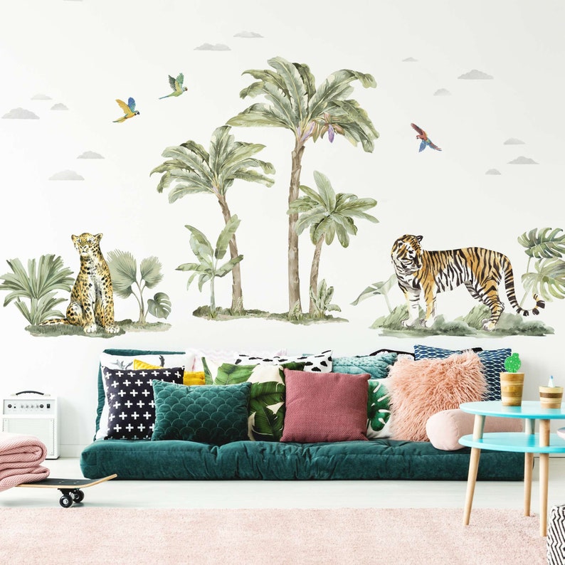 Big Jungle Watercolour Wall Decals, Plastic-Free kids room wall stickers image 5