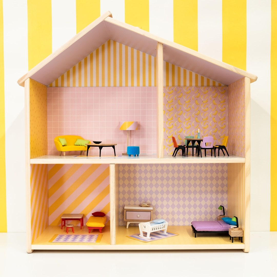 Carta da parati colorata per casa delle bambole Ikea Flisat