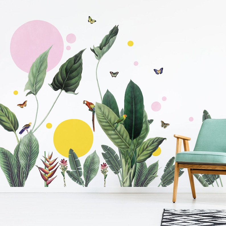 Tropical Jungle Set With Shapes Watercolour Wall Decals Etsy