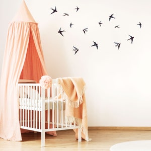 Watercolor Swallows birds wall decals, Plastic-Free kids room wall stickers image 4