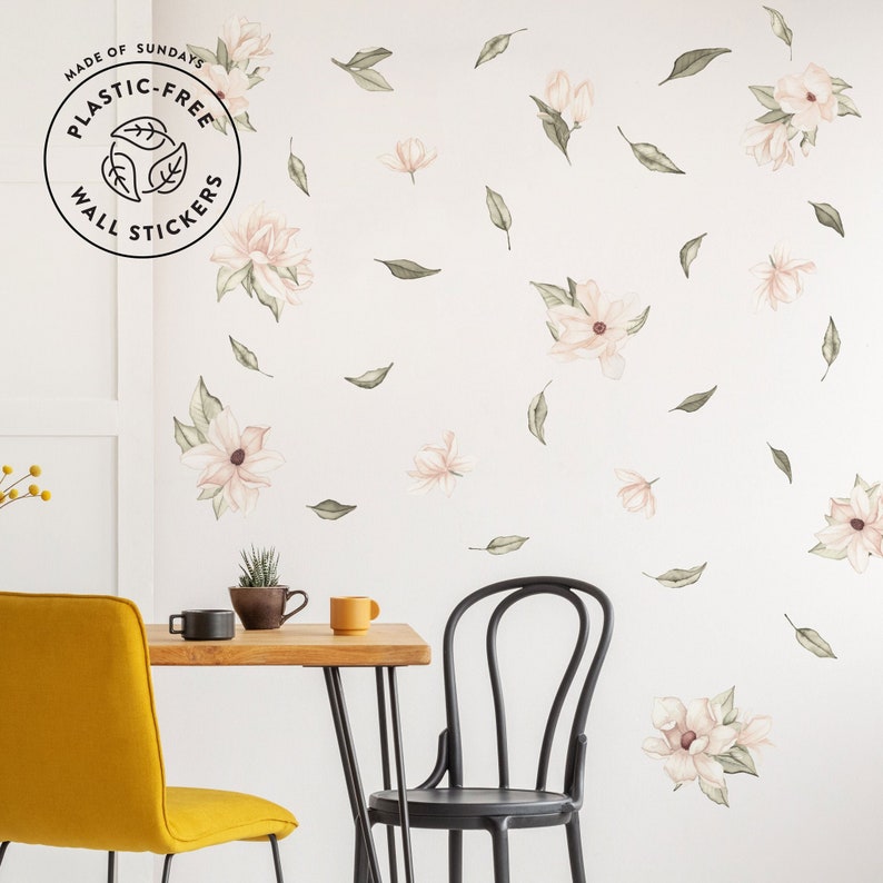 Magnolia Flowers & Leaves Wall Decals Plasticfree Wall Etsy