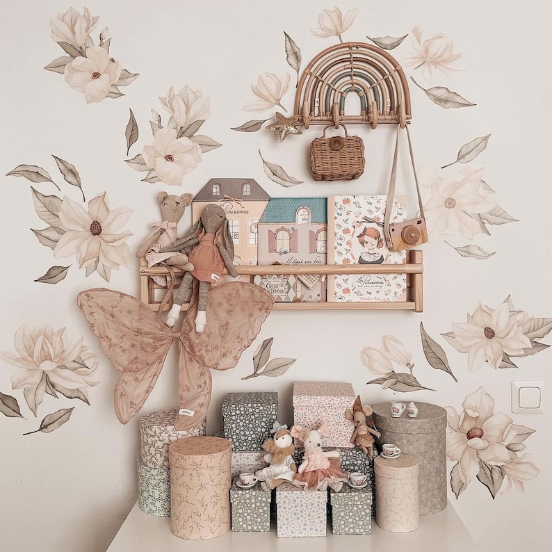 Magnolia Flowers & Leaves Wall Decals Plasticfree Wall Etsy